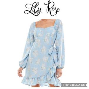 Lily Rose Light Blue Floral Wrap Mini Dress